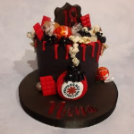 Black buttercream Drip Cake with Red Drip