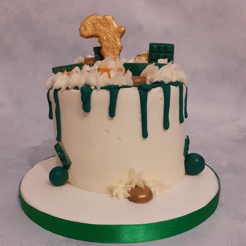 Green and Gold Chocolate Drip Cake